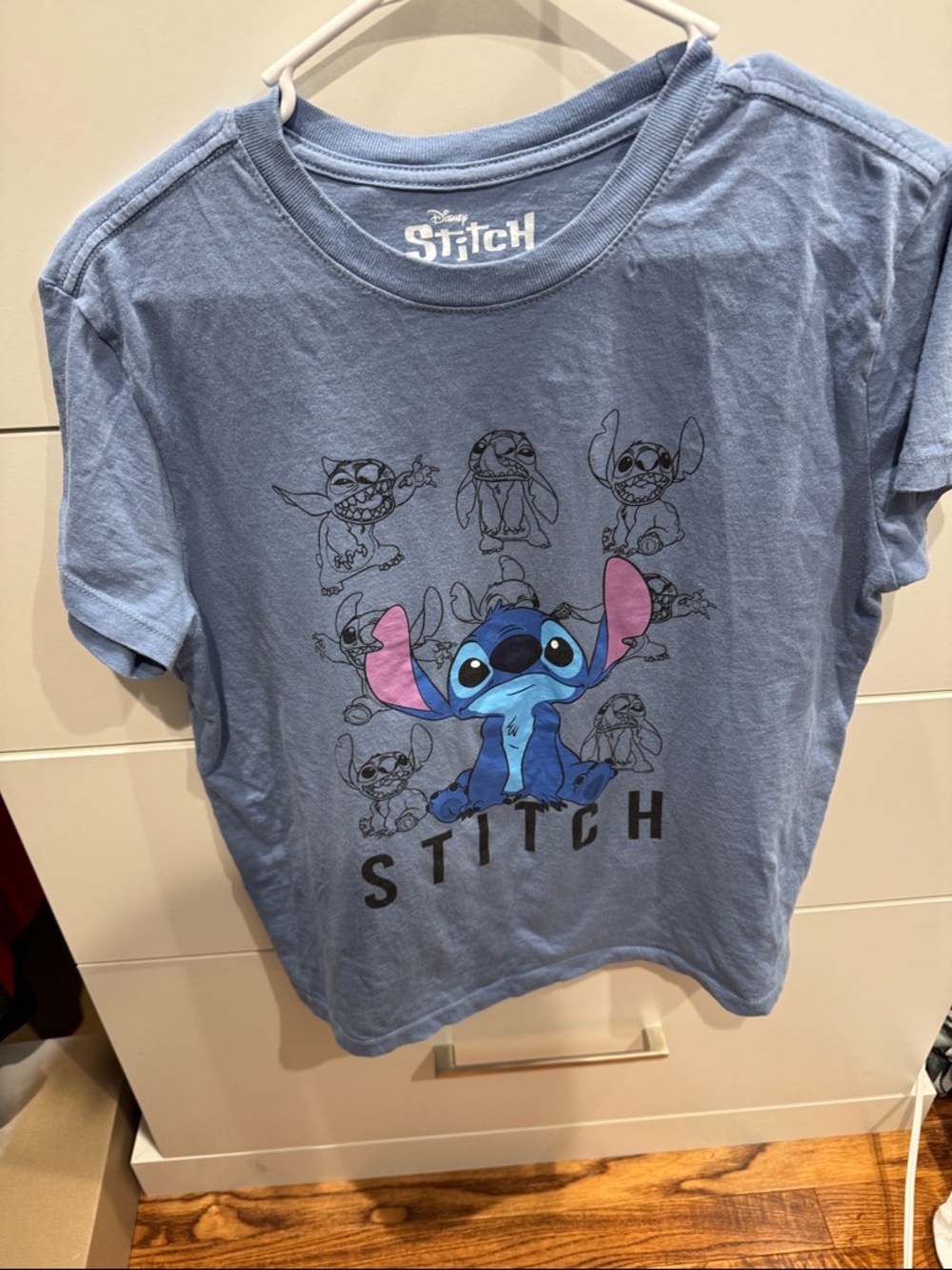 Disney Light Blue Stitch Graphic Tee with Pink Accents